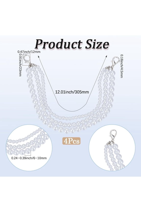 4Pcs Pearl Boot Strap Chains Beads Shoe Charms Chains 3-Layer Shoelace Decoration Accessories with Lobster Clasps for Women Men Sneakers Casual Shoes Sandals Bags Belt Pocket Keychains