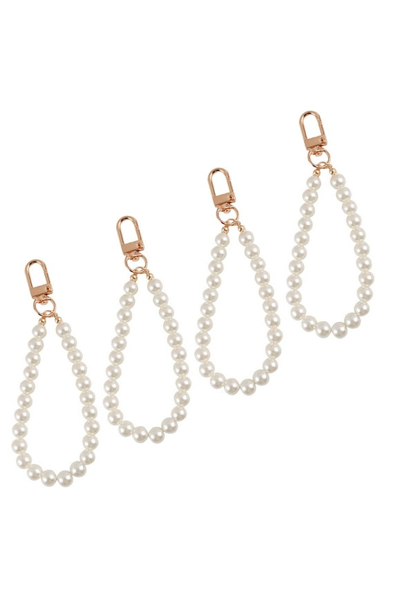 4Pcs Pearl Key Chain Car Key Chain Key Pendant Bag Ornament Key Ring (White)