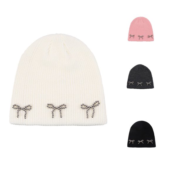 4Pcs Pearl Knitted Hat Under $5! Kadlawus Pearl Knitted Knitted Wool Hat, Korean Fashion Versatile Ear Protection Hat Winter Warm Baotou Hat, Pearl Embellished Beanie for Women