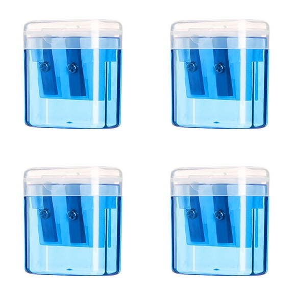 4Pcs Pencil Sharpeners, Handheld Pencil Pharpener with Lid, 2 Holes Mini Compact Colored Pencil Sharpener Manual for Home & Office(Blue)