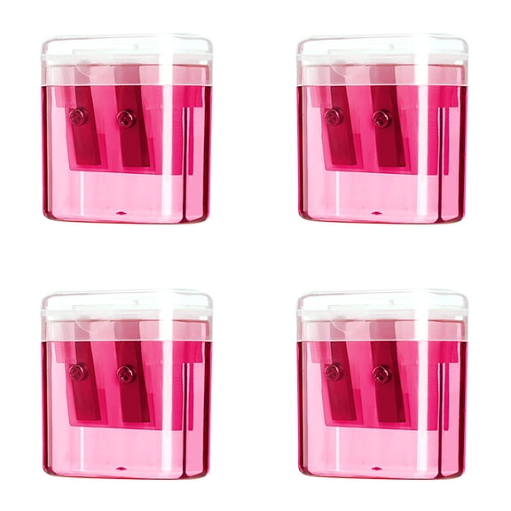4Pcs Pencil Sharpeners, Handheld Pencil Pharpener with Lid, 2 Holes Mini Compact Colored Pencil Sharpener Manual for Home & Office(Pink)