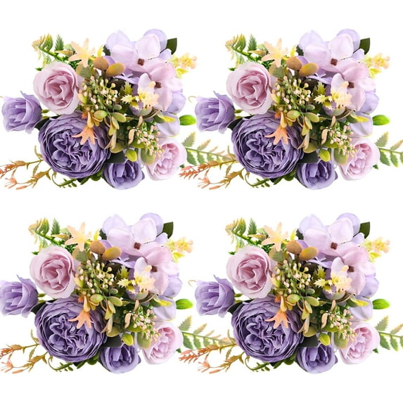4Pcs Peonies Artificial Flowers,Small Silk Flowers Fake Peonies Bouquet Rose Flower Arrangement Table Centerpiece for Wedding Party Home Decoration (Purple)