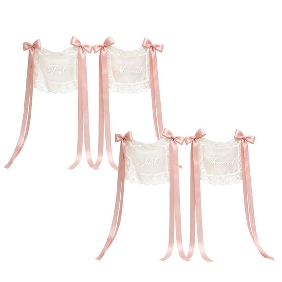 4Pcs Personalized Sheer Lace Wedding Chair Signs, Custom Just Married Lace Sweetheart Table Decor For Bride And Groom, Mr & Mrs Chair Cover For Wedding Ceremony Reception, Photo-Ready Decor Banner
