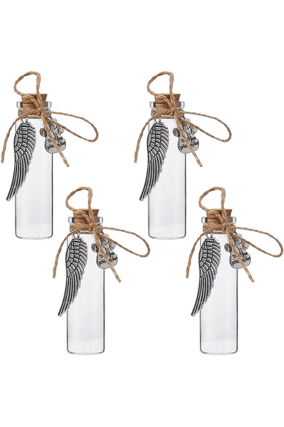 4Pcs Pet Hair Memorial Bottle Hair Locket Keepsake Pet Fur Keepsake Fur Memorial Mini Glass Vial with Paw Print Wing Charms