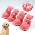 thumbnail image 1 of 4Pcs Pet Shoes Adjustable Breathable Cashmere Soft Warm Dog Paw Protector for Teddy,Pink, 1 of 8