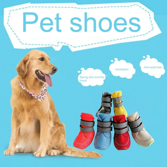 4Pcs Pet Shoes Solid Color Anti-slip Breathable Dog Mesh Boots for Summer