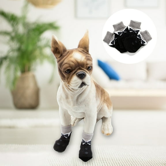 4Pcs Pet Socks Breathable Non-slip Cotton Knitted Paw Print Pet Dogs Socks for Daily Life,Black