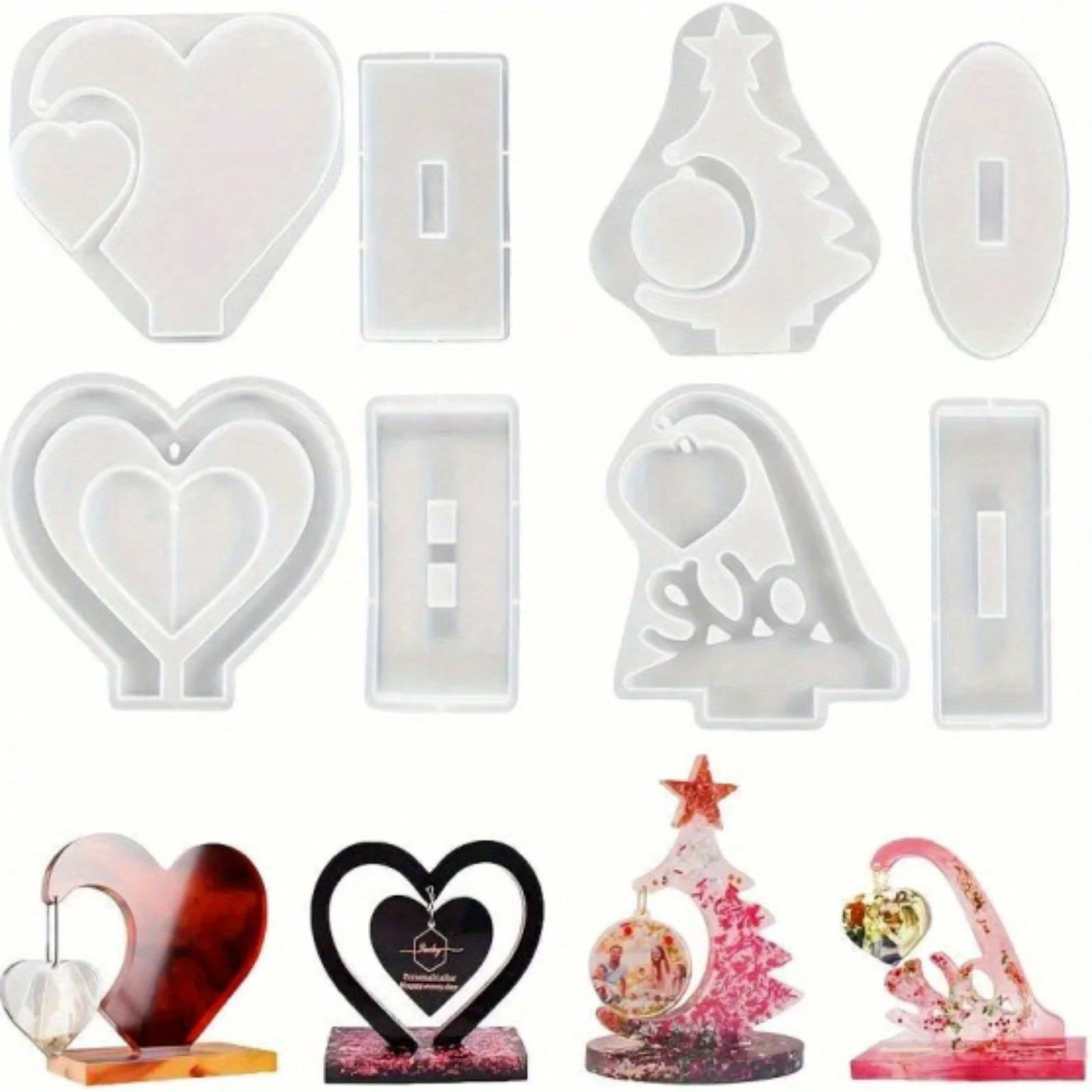 4Pcs Photo Frame Resin Molds, 3D Heart-shaped Silicone Molds for Epoxy Resin, Photo Frame Display Shelf Resin Mold Silicone for DIY Resin Casting Art Crafts Table Home Decor Gift