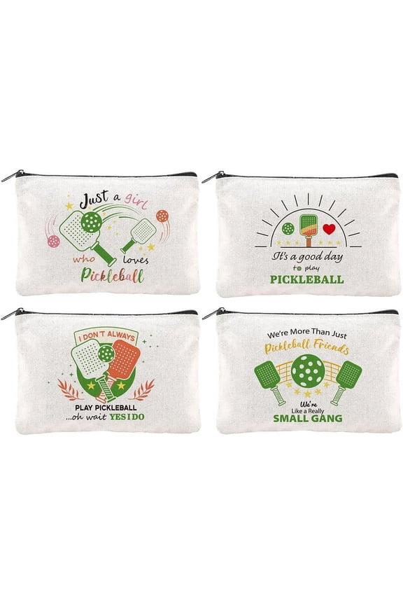 4Pcs Pickleball Gifts Makeup Bags 5.91x9.06 inch Canvas Cosmetic Bags Dink Ball Bags with Zipper Polycotton Travel Toiletry Pouches for Women Party Shopping Home Travel Accessories DIY
