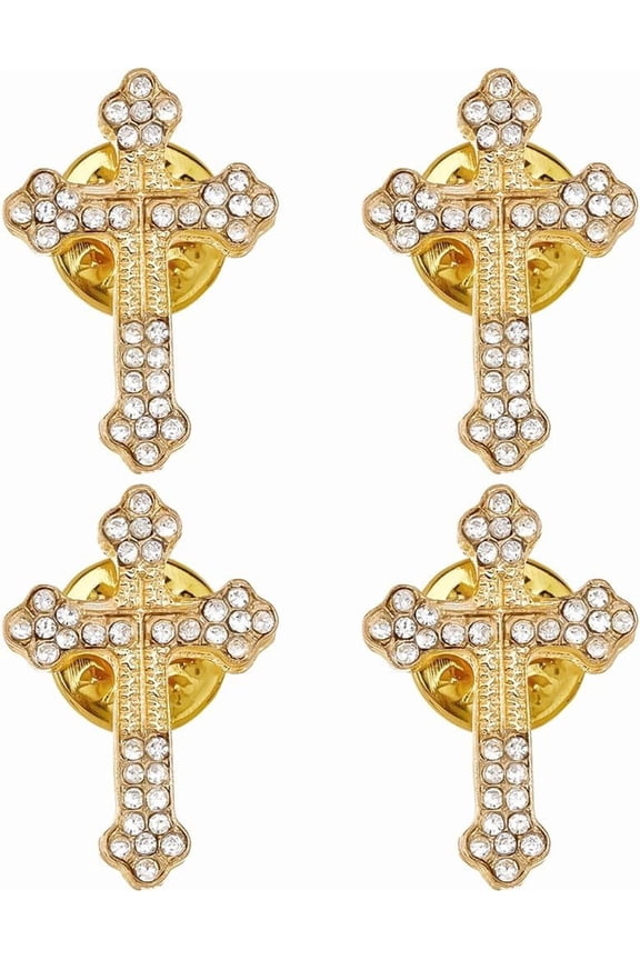 4Pcs Pin Rhinestones Lapel Pin Sparkling Brooch Pins Alloy Brooches Metal Badge for DIY Funeral Church Pray Public Event Backpack Clothes
