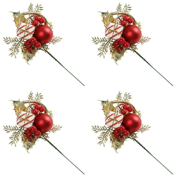 4Pcs Pinecone Pick – Red And Design Festive Style, Larksilk Premium Red Velvet Ornament