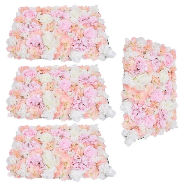 4Pcs Pink Artificial Silk Flower Wall Panel Wedding Party Venue Decor