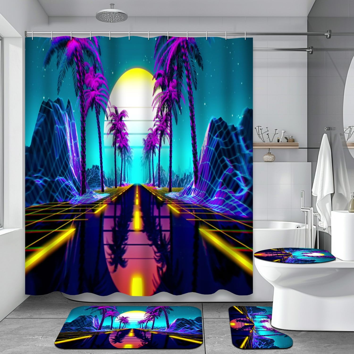 4Pcs Pink Marble Shower Curtain Set with Rugs for Bathroom Decor,Gold ...