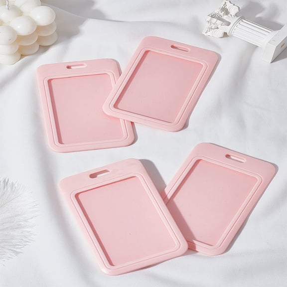 4Pcs Pink Plastic ID Card Holders Photocard Holder with Slide Back Case Rectangle Heavy Duty Hard Plastic Card Sleeve for Trading