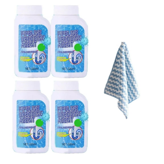 4Pcs Pipe Cleaners Set,New Pipelines Dredging Agent with 1 Cleaning Cloth,Unclogging Agent for Kitchen Sink and Toilet Bowl,Multi-Purpose Pipe Cleaners for Kitchen,Bathroom and Toilet(320mlx4)