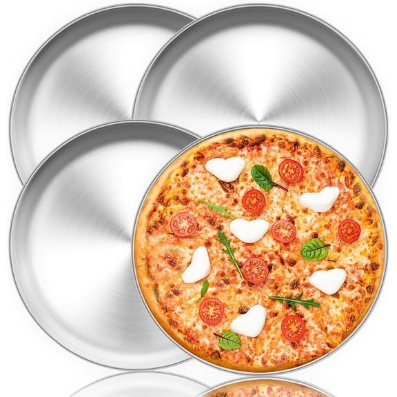 4Pcs Pizza Pan, 12 Inch Stainless Steel Pizza Pan for Baking Roasting Serving, Food Grade Safe Pizza Pans, Round Pizza Tray for Oven, Pizza Plate for Pie, Cookie, Dishwasher Safe (Silver)