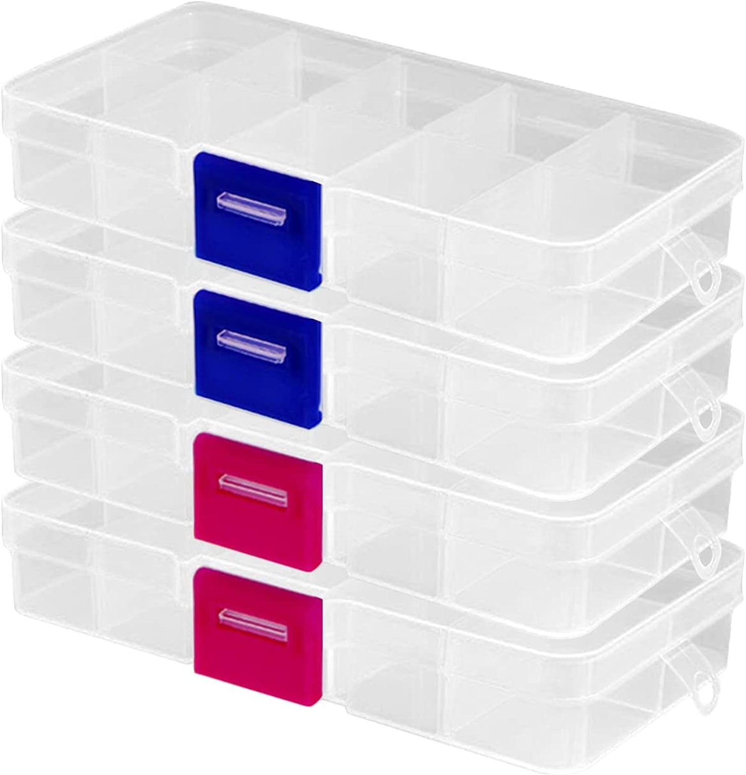 4Pcs Plastic Bead Storage Organiser Box with 15 Adjustable Dividers Earring Storage Containers Jewellery Box for Small Items Beads Tools Travel(Transparent)