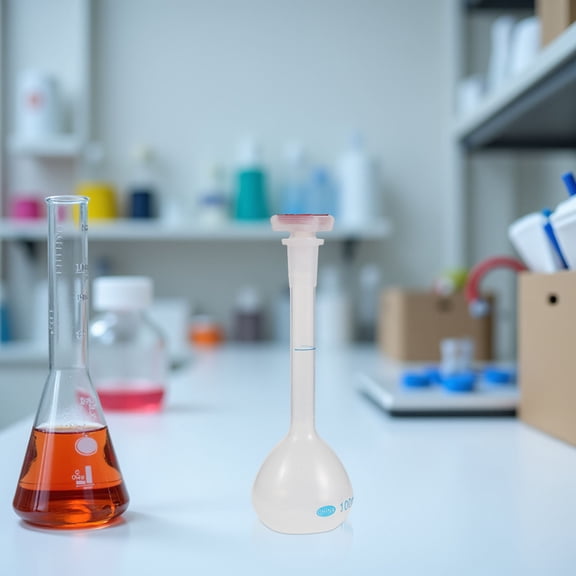 4Pcs Plastic Chemistry Erlenmeyer Flasks Assorted Color Narrow Neck Volumetric Measuring Bottles