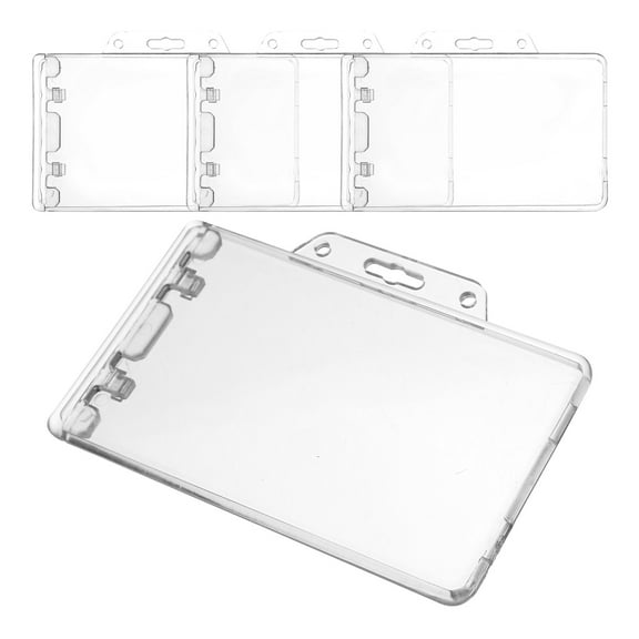 4Pcs Plastic ID Badge Holder Horizontal Card Holder Transparent Cards Protective Sleeve