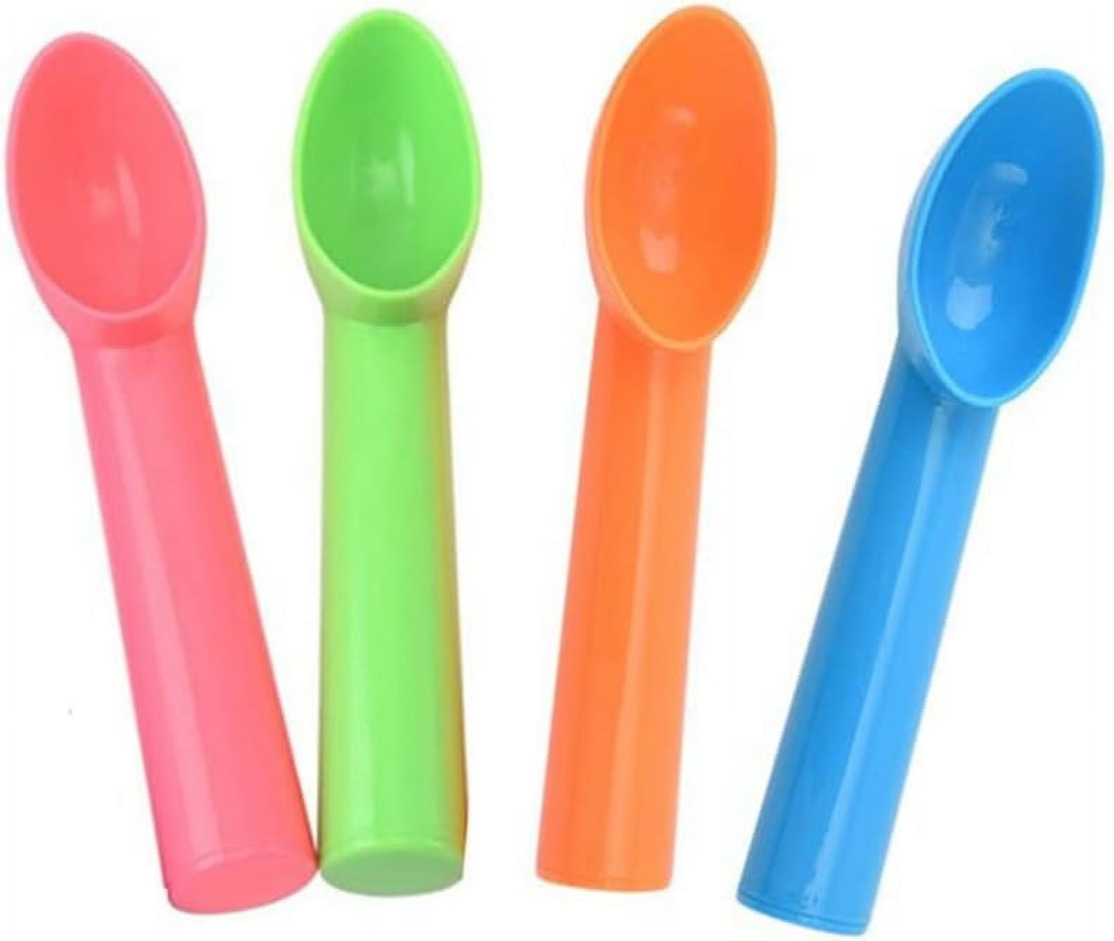 4Pcs Plastic Ice Cream Scoop Nonstick Anti-Freeze Ice Cream Scooper for Fruits, Watermelon, Yogurt, Melon Ball, Sorbet Spoon Kitchen Tool (Orange, Green, Blue, Pink)