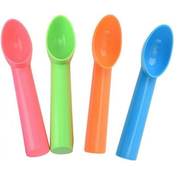 4Pcs Plastic Ice Cream Scoop Nonstick Anti-Freeze Ice Cream Scooper for Fruits, Watermelon, Yogurt, Melon Ball, Sorbet Spoon Kitchen Tool (Orange, Green, Blue, Pink)