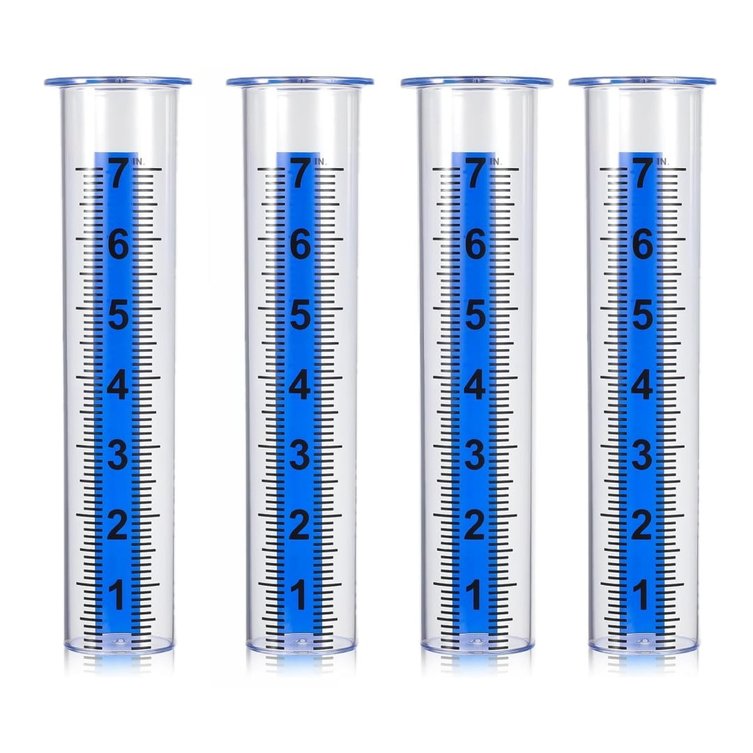 4Pcs Plastic Rain Gauge Replacement Tube, 7inch Transparent Outdoor Rain Meter Tubes for Lawn Garden Yard Home (Blue Strip)