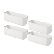 4Pcs Plastic Storage Bins 11x3.9x3.7In White Organizers with Handles,Kitchen Cabinet Organizer,Storage Boxes for Home,Cupboard,Kitchen,Bathroom,Office