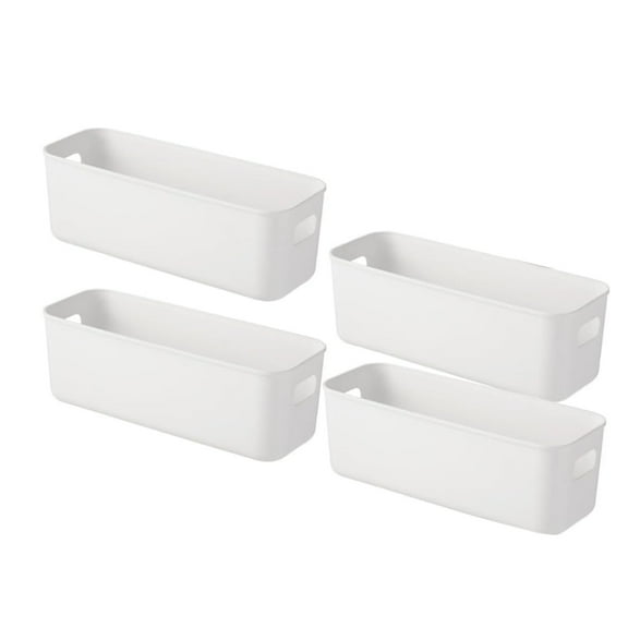 4Pcs Plastic Storage Bins,11x3.9x3.7In White Organizers with Handles,Kitchen Cabinet Organizer,Storage Boxes for Home,Cupboard,Kitchen,Bathroom,Office