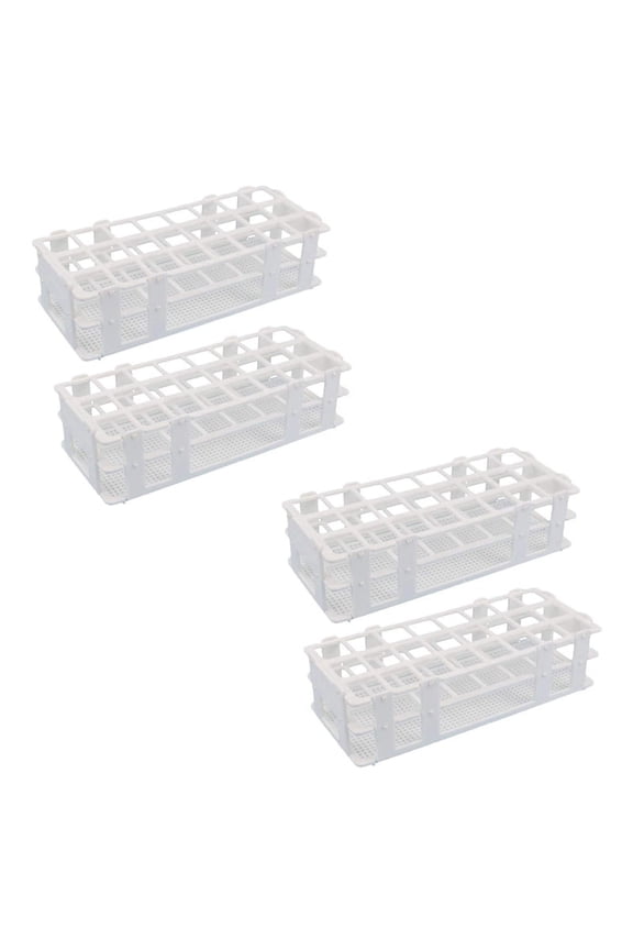 4Pcs Plastic Test Tube Rack 24 Holes Lab Test Tube Rack Holder for 25mm Test Tubes, Detachable, White