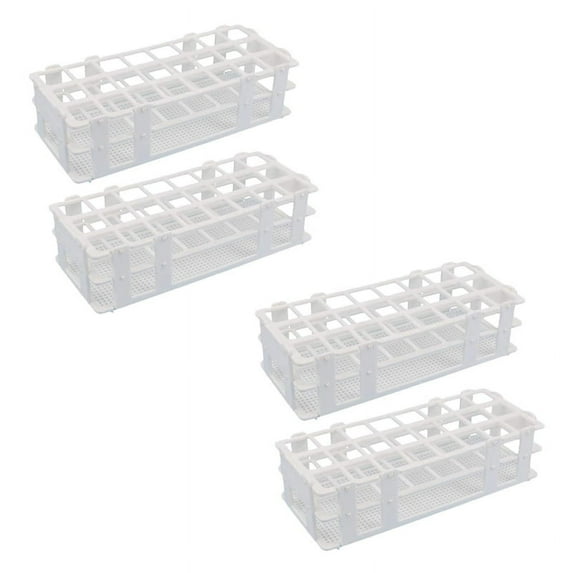 4Pcs Plastic Test Tube Rack 24 Holes Lab Test Tube Rack Holder for 25mm Test Tubes, Detachable, White