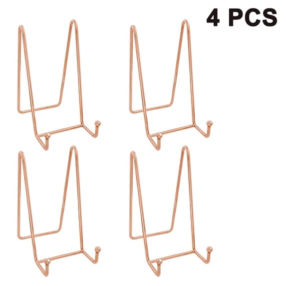 4Pcs Plate Stands For Display Plate Holder Display Stand Metal Frame Holder Stand For Picture, Decorative Plate, Book, Photo Easel -Rose Gold -Large