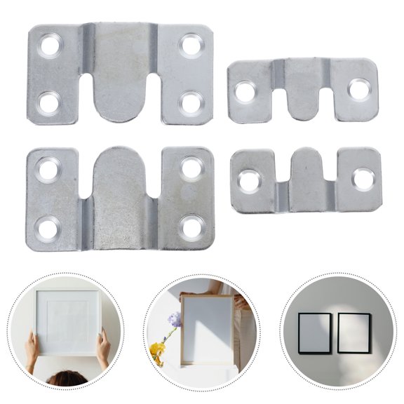 4Pcs Plated Silver Picture Mounting Hardware Flush Mount Brackets Heavy Duty Interlocking Frame Hooks