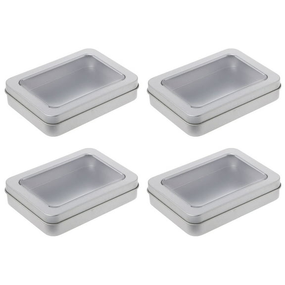 Milisten 4Pcs Desktop USB Drive Storage Box Plated Silver Tinplate Metal Organizer Case