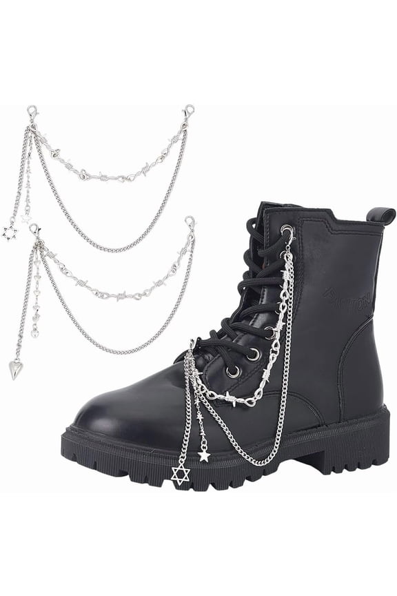 4Pcs Platinum Shoe Charms Chains with Heart Star Spiked Thorn Shoe Chains Punk Style Removable Shoes Charms Gothic Metal Thorn Shoes Decorations for Sneakers Boots DIY Fashion Accessories diy