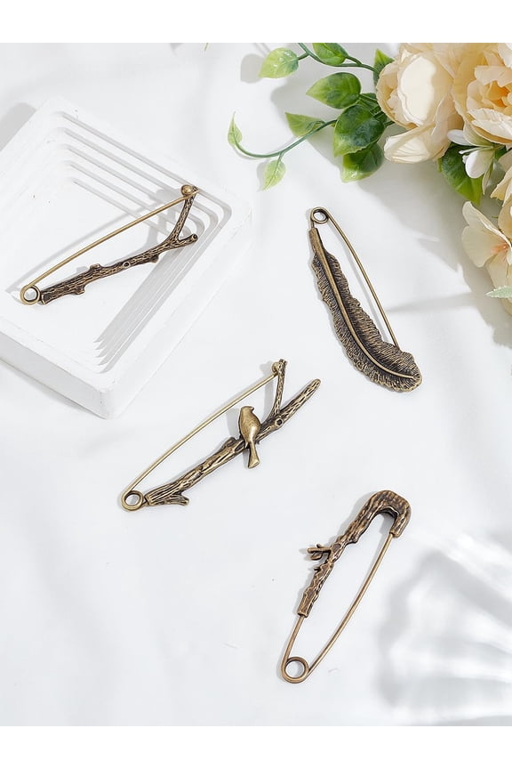 4Pcs Plumage Branch Alloy Brooch Pins Alloy Badge Bronze Vintage Brooch for Women DIY Crafts Backpack Clothes Dress Suit Accessories Boutonniere 79.5~89x22~29mm Bronze