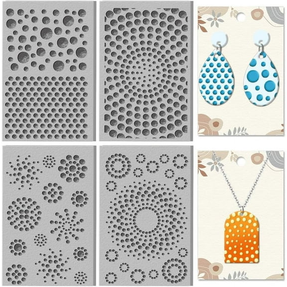 4Pcs Polka Dot Graphics Polymer Clay Texture Sheet Retro Pattern Rubber Clay Texture Mat