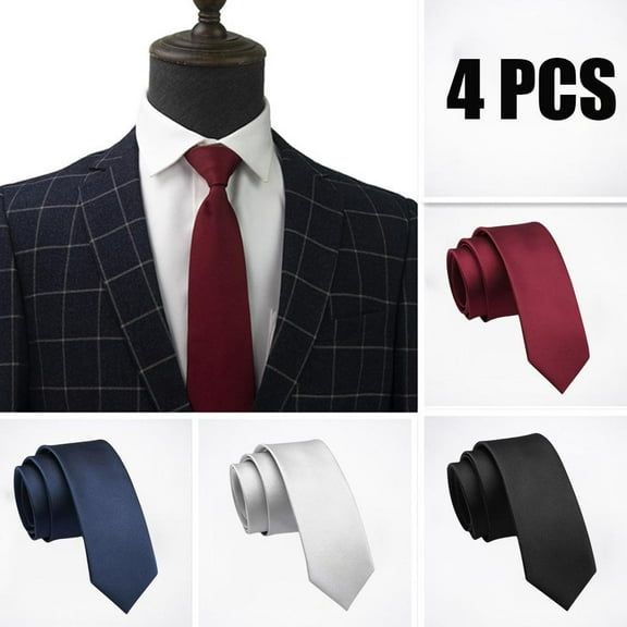 4Pcs Polyester Classic Skinny Solid Color Tie for Men, Business Wedding Party Ties Set, Perfect Suit & Shirt Accessories, Suitable for Formal & Casual Wear