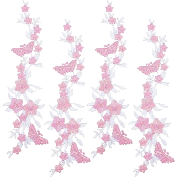 4Pcs Polyester Embroidered Sew on/Iron on Collar Decoration DIY with Hot Melt Adhesive Back Neckline Trim Clothes Sewing Applique Edge