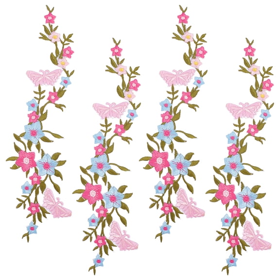 4Pcs Polyester Embroidered Sew on/Iron on Collar Decoration with Hot Melt Adhesive Back Neckline Trim Clothes Sewing Applique Edge for DIY