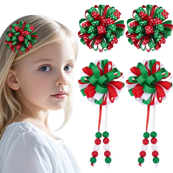 4Pcs Polyester Hair Clips with Alloy Clips Red 65~175mm