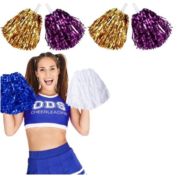 4Pcs Pom Poms Cheerleading 30 Grams Metal Foil Cheerleading Pom Poms with Plastic Handles Cheer Pom Poms for Cheering in Sports Meet Field and Other Festive Occasions, Gold and Purple