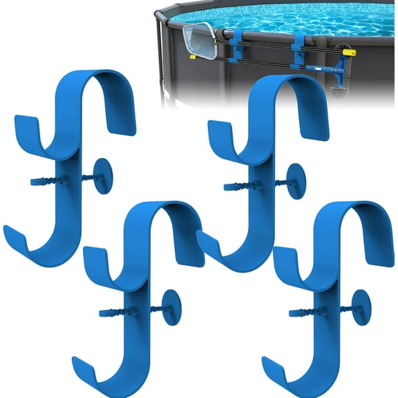4Pcs Poolside Pool Leaf Skimmer Net Holder, Above Ground Pool Pole Hanger, Above Ground Pool Accessories,Adjustable Telescopic Pool Pole Hooks,Pool Brush Hanger Tool