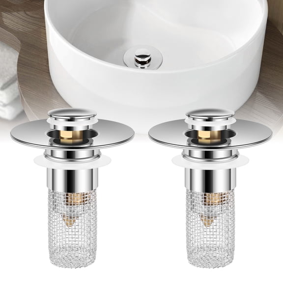 2Pcs Pop Up Sink Drain Strainer 304 Stainless Steel Bathroom Sink Plug Strainer with Filter Basket Brass Core Sink Drain Stopper Anti Clogging Basin Sink Drain Filter for 0.94-1.4 Inch Sink Hole