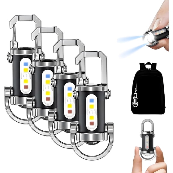 4Pcs Portable Rechargeable Bright Keychain Flashlight, 1200 Lumens Mini Flashlight with Power Bank & 7 Modes, Waterproof EDC Keychain Light for Outdoor Emergency
