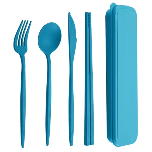 4Pcs Portable Reusable Utensils Set with Storage Case Travel Flatware Kit Including Spoon Fork Chopsticks Durable Tableware for Outdoor Travel Picnic Camping Daily Use