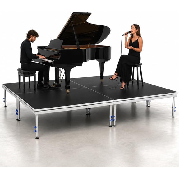4Pcs Portable Stage Set, 8'x8' Stage Riser with Total 5000LBS Capacities,Portable Stage Platform with 24.4"-41.7" Height Adjustable Legs, Non-Slip Modular Aluminum DJ Stage for Wedding School Concert