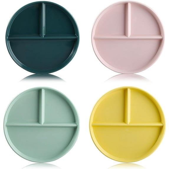 4Pcs Portion Control Plates 9 Inch Divided Plate Adults Plastic 3 Compartment Dinner Plate Perfect for Bariatric Diet Weight Loss Healthy Eating Reusable 3 Section Lunch Tray