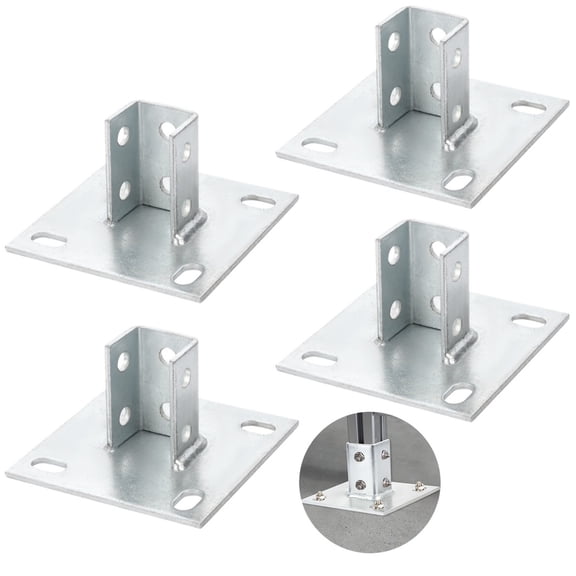 4Pcs Post Bases, 4 Slotted Hole Strut Channel Post Brackets, Galvanized Steel Floor Mounting Systems, Heavy Duty Fence Ground Mounting Brackets, Universal Bracket Pile Bases