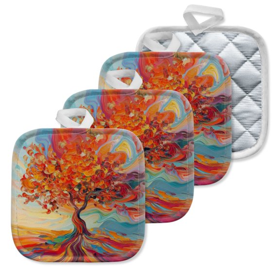 4Pcs Pot Holder for Kitchen, Abstract Style Orange-Red Crown Composition Square Heat Resistant Hotpads, 8x8in Non Slip Dirt-Proof Kitchen Cook Oven Potholders Machine Washable