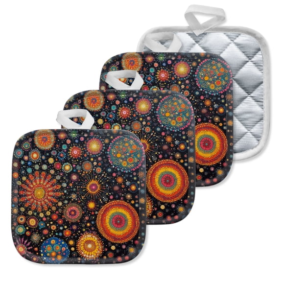 4Pcs Pot Holder for Kitchen, Dot - Based Abstract Art Composition Square Heat Resistant Hotpads, 8x8in Non Slip Dirt-Proof Kitchen Cook Oven Potholders Machine Washable